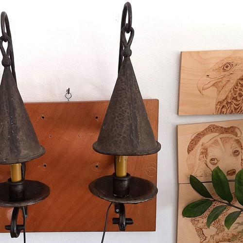Vintage handmade wrought iron wall sconces set of 2 used