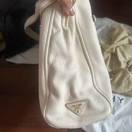 Prada leather shoulder tote cream color used