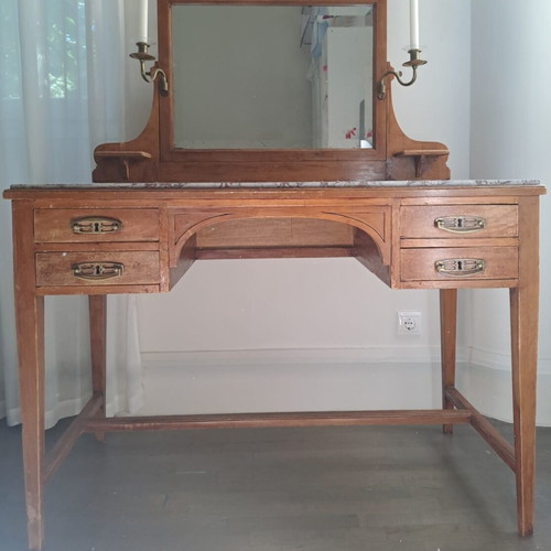 Dressing Table with Mirror, Marble, 4 Drawers and Brass Details used