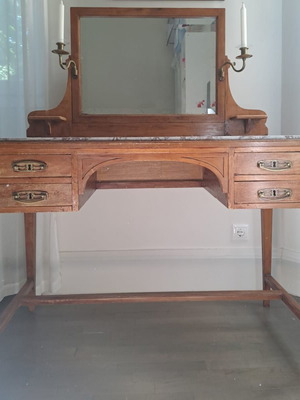 Dressing Table with Mirror, Marble, 4 Drawers and Brass Details used
