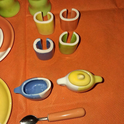 Children's porcelain miniature tea set used, 21 pieces, vintage