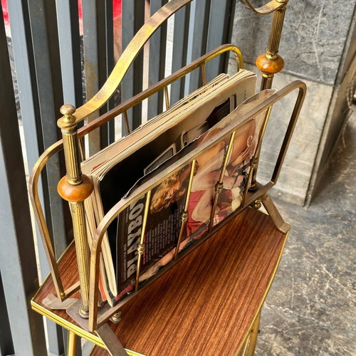 Mid-Century brass magazine holder used with mastic details