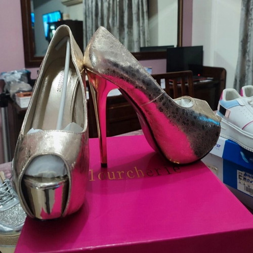 Gold Peep-Toe Pumps New Size 37-37.5