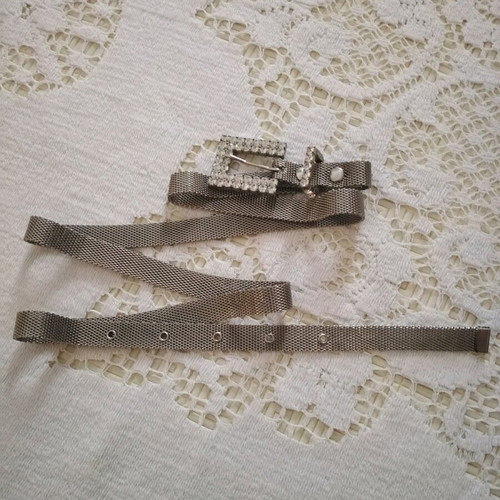 Metal belt with zircon like new, silver color, length 100cm