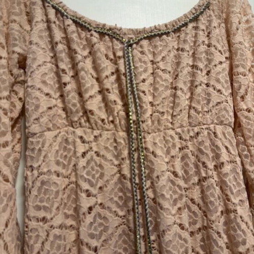 Pink lace dress with bell sleeves, lined
