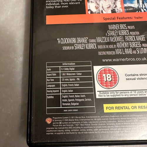 A Clockwork Orange DVD like new, English edition with subtitles
