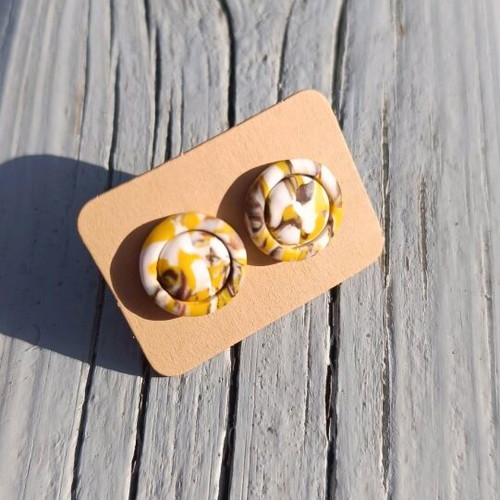 Earrings new polymer clay brown and yellow