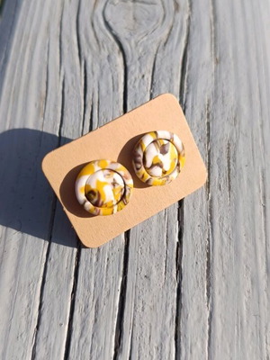 Earrings new polymer clay brown and yellow