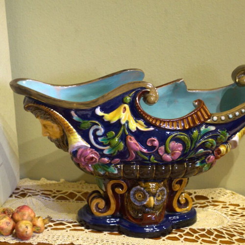 Large Antique Barbotine Majolica Jardiniere Like New