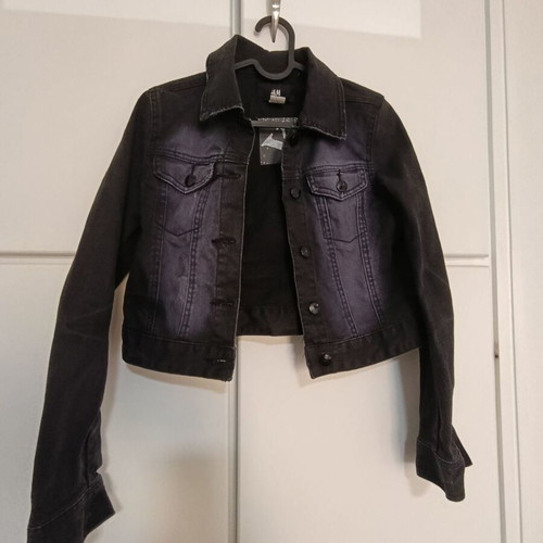 Black denim jacket for girls 13-14 H&M like new with fading