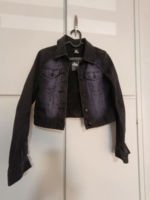 Black denim jacket for girls 13-14 H&M like new with fading
