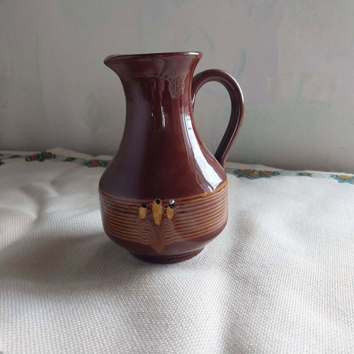 Bulgarian ceramic vintage small jug, handmade from the 70s
