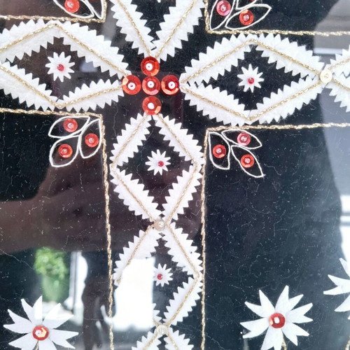 Framed handmade cross from silkworm cocoon like new