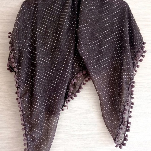 Brown scarf new with polka dots and pom poms 100 x 120