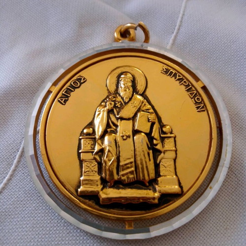 Religious double-sided pendant Panagia & Saint Spyridon used 7cm