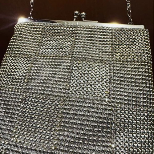 Vintage Scheilan silver evening crossbody bag like new with strass