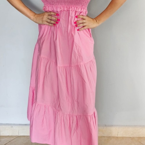 Reserved pink elastic dress like new, versatile smocked waist