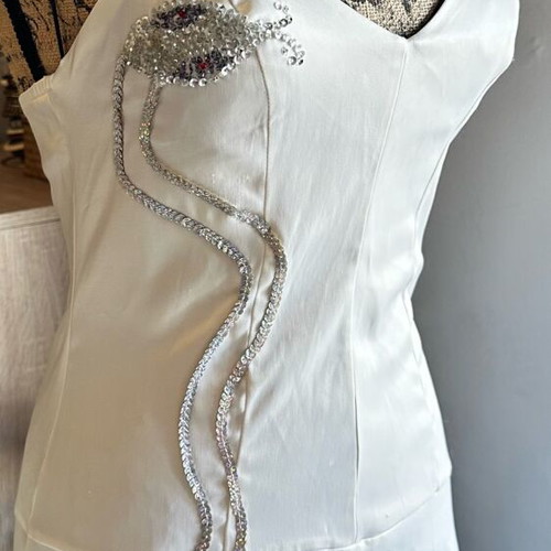 Lovely satin dress like new with sequin and bead design