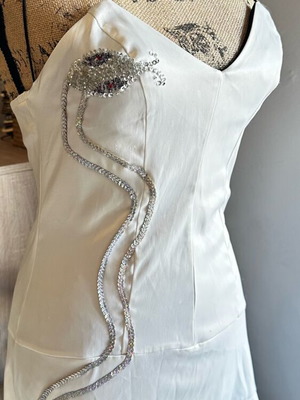Lovely satin dress like new with sequin and bead design