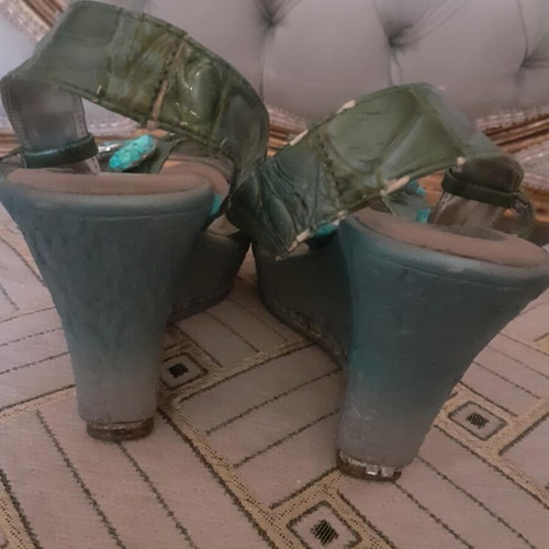 Platform shoes used, summer high with gemstones, size 36, turquoise