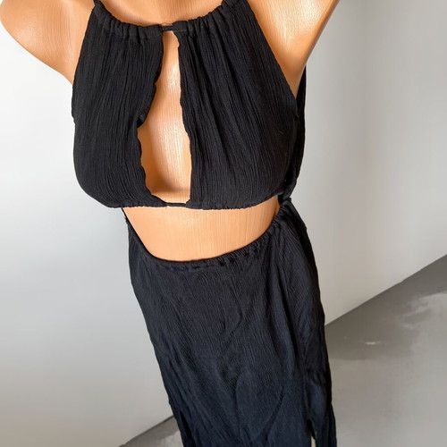 Dress for Small Bust size S/M with Back Ties and Slit, like new, black
