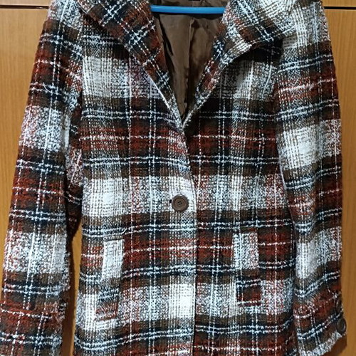Pink Woman plaid women's coat like new, mid-length