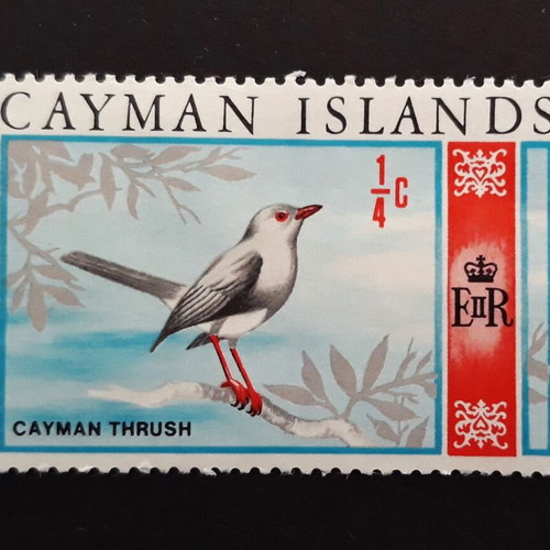 Γραμματόσημο Cayman Islands 1969 με τοπική σκηνή και πουλί Thrush σαν καινούργιο