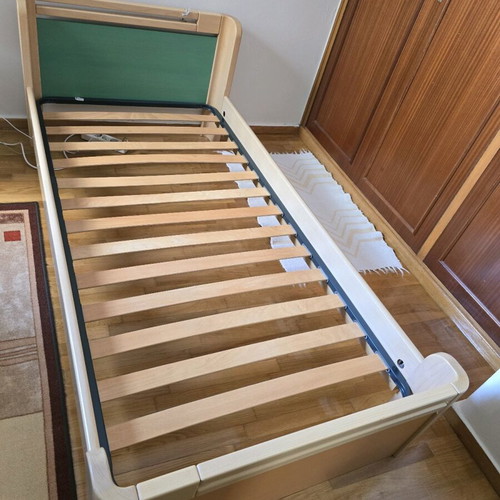 Single wooden bed with mattress used, orthopedic slatted base