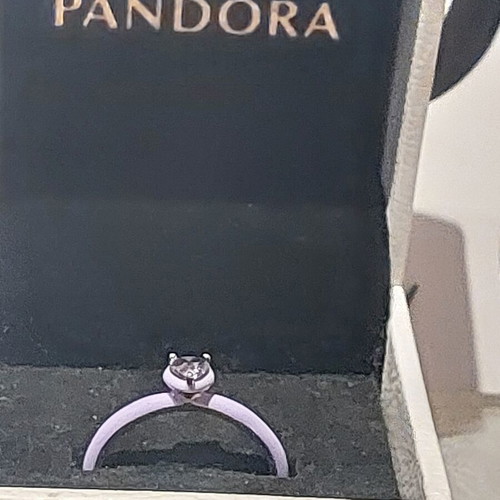 Pandora ring new, purple enamel with heart zircon