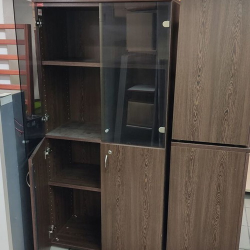 Sato bookcase glass and wood like new with 2 shelves