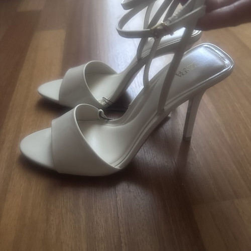 Zara high heel patent leather sandals, size 38, beige