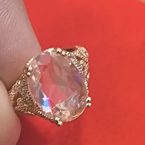 Vintage style silver 925 ring with large pink stone, luxury statement