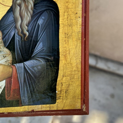 Βυζαντινή εικόνα Αγίου Συμεών του Θεοδόχου με το Θείο Βρέφος, ξύλινη βάση