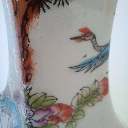 Vintage porcelain Chinese candlestick like new with hand-painted cranes