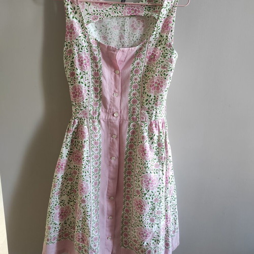 Dress with petticoat, like new, pink cotton and linen