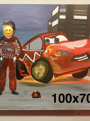 Χειροποίητος πίνακας Cars με πρόσωπο παιδιού, Lightning McQueen, σαν καινούργιο