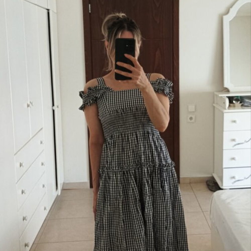 Brigitte Bardot Paris Midi Gingham Dress, Small, black and white