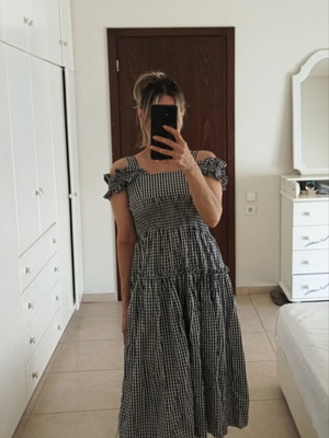 Brigitte Bardot Paris Midi Gingham Dress, Small, black and white