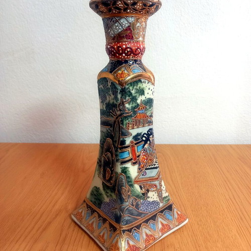 Royal Satsuma candlestick used, hand-painted