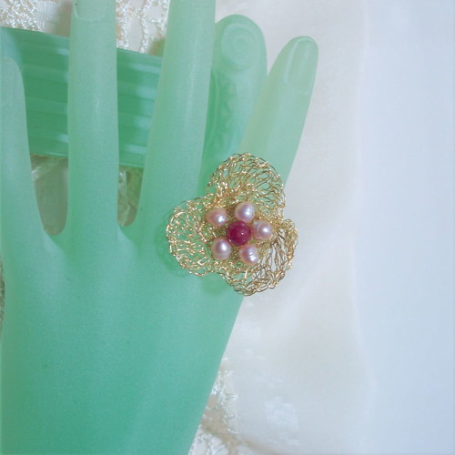 Fashion handmade gold-plated 925 silver ring with multicolor mineral and pearls new