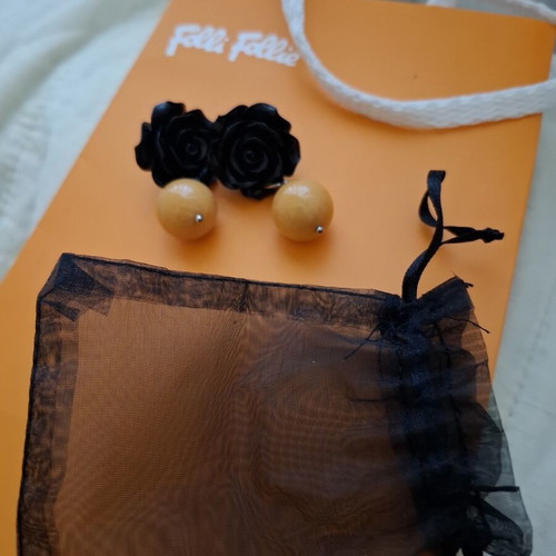 Folli Follie Earrings like new, black rose design with orange bead