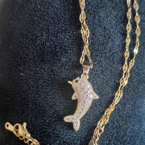 Dolphin Necklace new, stainless steel, gold color