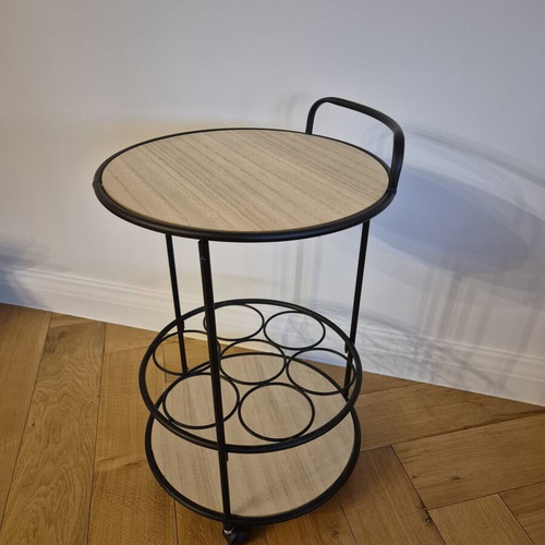 Bar trolley round with 7 bottle holders, like new, wood and metal