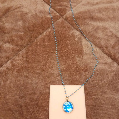 Long necklace like new with rosary chain and gift silver earrings
