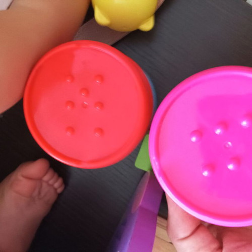 Toy set used with stacking cups and wooden owl shape sorter