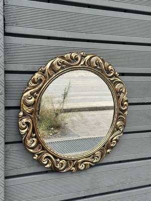 Vintage round wall mirror Baroque gold tone used