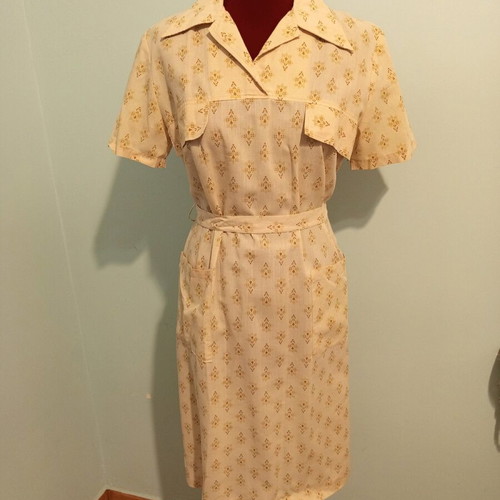 Vintage midi dress style 60's like new, beige, cotton fabric