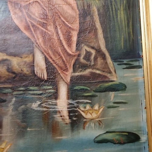 Έλαιογραφία μεταχειρισμένη του 1928 σε μουσαμά με κορνίζα