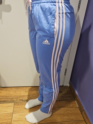 Adidas Primegreen women's sweatpants used, size S, blue with pink stripes