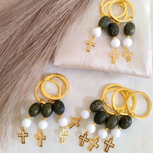 Baptism witness keychains pack of 100 with oval olive crackle beads